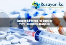 Syngene B Pharma Job Opening 2020 - Executive Analytical, Syngene B Pharma Job Pharma job opening 2020, Pharma Executive Analytical