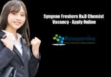 Syngene Freshers R&D Chemist Vacancy - Apply Online