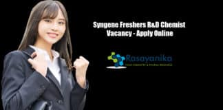 Syngene Freshers R&D Chemist Vacancy - Apply Online