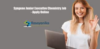 Syngene Junior Executive Chemistry Job - Apply Online