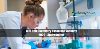 TERI PhD Chemistry Associate Vacancy 2020 - Apply Online