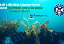 CSIR-CSMCRI BSc Chemistry Project Assistant Recruitment 2020 Processing of Seaweeds Project