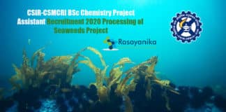 CSIR-CSMCRI BSc Chemistry Project Assistant Recruitment 2020 Processing of Seaweeds Project