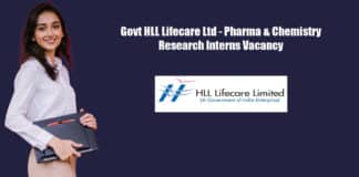 Govt HLL Lifecare Ltd - Pharma & Chemistry Research Interns Vacancy