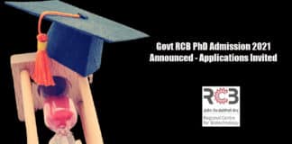 Govt RCB PhD Admission 2021 Announced - Applications Invited