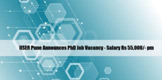IISER Pune Announces PhD Job Vacancy - Salary Rs 55,000/- pm