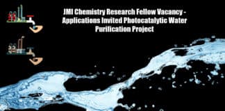 JMI Chemistry Research Fellow Vacancy - Applications Invited Photocatalytic Water Purification Project