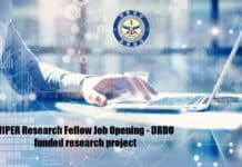 NIPER Research Fellow Job Opening - DRDO funded research project