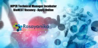 NIPER Technical Manager Incubator BioNEST Vacancy - Apply Online