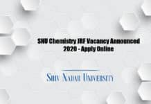 SNU Chemistry JRF Vacancy Announced 2020 - Apply Online