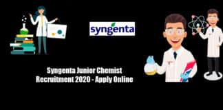 Syngenta Junior Chemist Recruitment 2020 - Apply Online