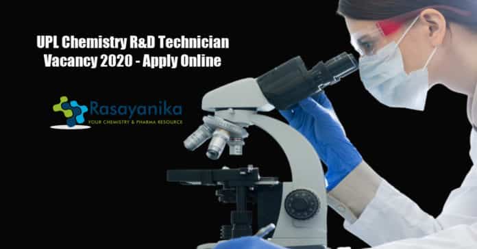 UPL Chemistry R&D Technician Vacancy 2020 - Apply Online