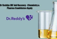 Dr Reddys JRF Job Vacancy - Chemistry & Pharma Candidates Apply