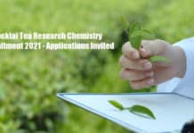 Tocklai Tea Research Chemistry Recruitment 2021 - Applications Invited