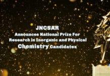 JNCSAR Announces National Prize For Research in Inorganic and Physical Chemistry Candidates