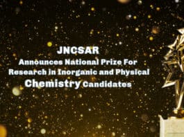 JNCSAR Announces National Prize For Research in Inorganic and Physical Chemistry Candidates