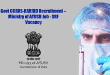 Govt CCRAS-RARIDD Recruitment – Ministry of AYUSH Job - SRF Vacancy