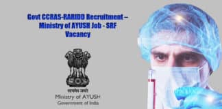 Govt CCRAS-RARIDD Recruitment – Ministry of AYUSH Job - SRF Vacancy