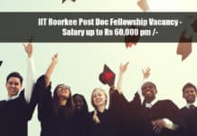 IIT Roorkee Post Doc Fellowship Vacancy - Salary up to Rs 60,000 pm /-