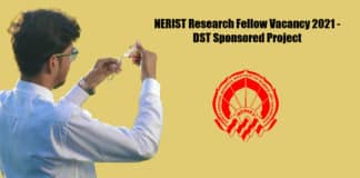 NERIST Research Fellow Vacancy 2021 - DST Sponsored Project