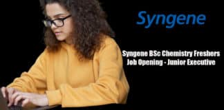Syngene BSc Chemistry Freshers Job Opening - Junior Executive