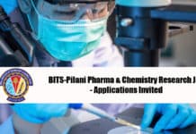 BITS-Pilani Pharma & Chemistry Research Job - Applications Invited