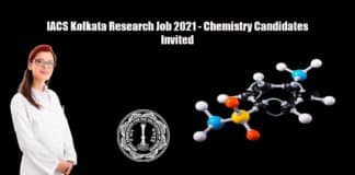 IACS Kolkata Research Job 2021 - Chemistry Candidates Invited