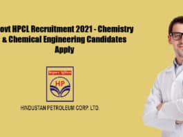 Govt HPCL Recruitment 2021 - Chemistry & Chemical Engineering Candidates Apply