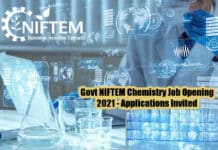 Govt NIFTEM Chemistry Job Opening 2021 - Applications Invited