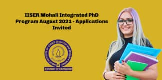 IISER Mohali Integrated PhD Program August 2021 - Applications Invited