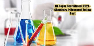IIT Ropar Recruitment 2021 - Chemistry Jr Research Fellow Post