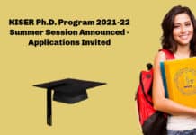 NISER Ph.D. Program 2021-22 Summer Session Announced - Applications Invited