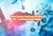 Pfizer Pharma Team Lead Vacancy 2021 - Candidates Apply Online