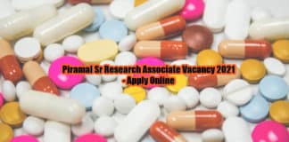 Piramal Sr Research Associate Vacancy 2021 - Apply Online