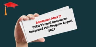 Admission Alert - IISER Tirupati Announces Integrated PhD Program August 2021