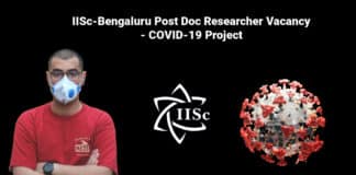 IISc-Bengaluru Post Doc Researcher Vacancy - COVID-19 Project