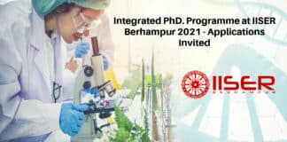Integrated PhD. Programme at IISER Berhampur 2021 - Applications Invited