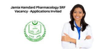 Jamia Hamdard Pharmacology SRF Vacancy - Applications Invited