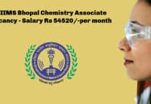 AIIMS Bhopal Chemistry Associate Vacancy - Salary Rs 54520/-per month