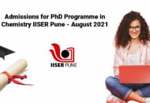 Admissions for PhD Programme in Chemistry IISER Pune - August 2021