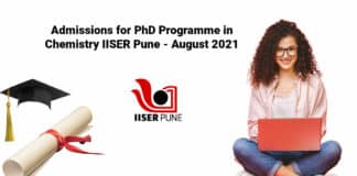 Admissions for PhD Programme in Chemistry IISER Pune - August 2021