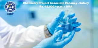 CSIR-IHBT Chemistry Project Associate Vacancy - Salary Rs. 42,000/-p.m. + HRA