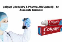 Colgate Chemistry & Pharma Job Opening - Sr. Associate Scientist 