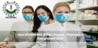 Govt NEIGRIHMS BIRAC Project - Pharmacist Recruitment 2021
