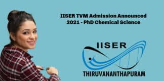 IISER TVM Admission Announced 2021 - PhD Chemical Science
