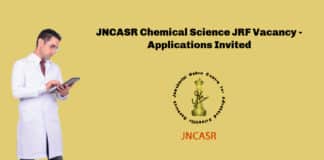 JNCASR Chemical Science JRF Vacancy - Applications Invited
