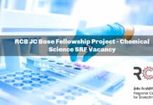 RCB JC Bose Fellowship Project - Chemical Science SRF Vacancy