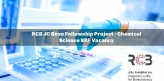 RCB JC Bose Fellowship Project - Chemical Science SRF Vacancy