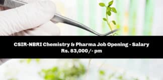 CSIR-NBRI Chemistry & Pharma Job Opening - Salary Rs. 83,000/- pm