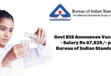 Govt BIS Announces Vacancy - Salary Rs 87,525/- pm Bureau of Indian Standards